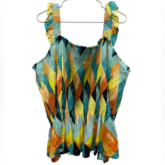 Torrid womens shirt size 6X peplum gauze smocked top colorful plus size - Picture 1 of 9